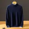 Original! Suéter de cashmere gola alta meia-manga fornecido pelo cliente para homens, pulôver, cor sólida, camada base de manga comprida, suéter de lã
