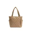 Bolsa de Algodão Matelassê Minimalista Japonesa 2025 Bolsa Tote Grande Capacidade Bolsa de Ombro Bolsa Tote de Poliéster Nylon para o Dia a Dia