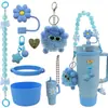 Set de Accesorios para Botella de Agua Stanley con Cadena de Flores, Tapa con Popote, Cadena con Colgante de Bola de Felpa Transfronterizo en Stock Venta al por Mayor