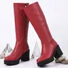 Botas femininas de outono e inverno, bico redondo, salto alto, de travessia de fronteira, botas de moda com sola grossa, salto quadrado antiderrapante, botas femininas de tamanho grande, botas de cano alto de cor sólida