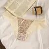 Estilo Menina Sexy e Quente Estampa de Leopardo Renda Roupa Íntima Feminina Puro Desejo Xadrez Vazado Algodão Cobertura de Virilha Calcinha de Cintura Média para Mulheres
