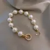 Colar de pérolas grandes estilo Ni Ni com zircônia microcravejada, fecho duplo, imitação de vidro brilhante, colar de pérolas Shijia, corrente para clavícula feminina