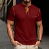 Ropa para hombre transfronteriza top con cuello Henry Amazon verano color liso media cremallera casual transpirable camiseta deportiva para hombre