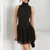 Nuevo Estilo Primavera y Verano 2026 Falda de Lunares Retro Francesa para Mujer Vestido Corto de Gasa de Cuello Alto sin Mangas que Realza la Cintura