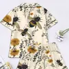 Cardigan Transfronterizo Europeo y Americano de Seda de Leche con Estampado de Colores Claros para Mujer, Conjunto Casual Transpirable de Manga Corta y Shorts para el Hogar