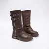 Botas de montar para niña hasta la rodilla con tacón grueso, colección otoño/invierno 2026, modernas y elegantes, con hebilla de cinturón y diseño de pierna plisada retro