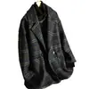 Chaqueta de Traje de Lana a Cuadros para Mujer 2025 Otoño Nuevo Estilo Coreano Suelta Retro Abrigo de Lana a Cuadros Largo Medio