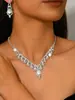Conjunto de Colar Europeu e Americano Transfronteiriço Joias de Noiva Casamento Cheio de Diamantes e Gotas d'Água Joias da Moda Brincos Pulseira Luxo Leve Strass