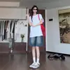 Shorts de Mezclilla Vintage para Chica Caliente para Mujer Otoño Cintura Baja Shorts de 5 Puntos Diseño Holgado de Pierna Recta Ancha de Longitud Media