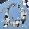 Pulseira Aberta de Urso Amor com Laço DIY de Contas Novo Design de Nicho Versátil Retrô Pulseira para BFF