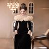 Vestido de Noite Preto de Um Ombro 2026 Novo Manga Longa Banquete Francês Luxo Leve Nicho Vestido de Anfitriã