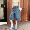 Shorts Jeans Cropped Americanos Retrô Plus-Size para Mulheres, Design de Verão, Calças Slim-Fit de Comprimento Médio e Perna Larga