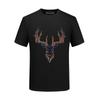 Camiseta de Manga Curta Masculina, Estilo Ins da Moda com Strass, Marca da Moda, Cabeça de Carneiro, Algodão Mercerizado, Ajuste Slim, Manga Curta, Verão, Juventude, Tamanho Plus