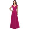 Vestido de Noite de Comércio Exterior Feminino Ombro Duplo Longo Vestido de Baile Vestido Linha A Aplicação de Renda Malha Vestido Formal de Festa
