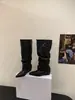 Botas de moda Chuyuji estilo coreano de punta, plisadas, apiladas, 2026, nuevas, sin cordones, altas, con tacón grueso, para montar, para mujer