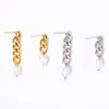 Pendientes Largos y Cortos con Cadena y Borla Estilo Europeo y Americano Nuevo, Elegantes y Sencillos, Pendientes de Perla de Agua Dulce Chapados en Oro de Acero de Titanio