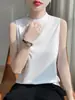Novo modelo de outono de 2026, colete de malha 100% algodão feminino com gola redonda semi-alta, top de manga curta liso