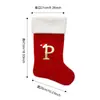 Meias de Natal com Bordado de Letras Vermelhas em Veludo Dourado, Tamanho Grande, Decorações para Pendurar na Árvore de Natal