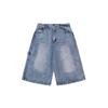 Nice3Rule Marca Americana Trendy Retro Lavado a la Arena Holgados Ropa de Trabajo Pantalones Cortos Vaqueros Azul Hielo de Verano para Hombre Nk081