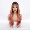 Peruca Feminina Longa Ondulada Estilo Europeu e Americano Castanho Escuro com Cobertura Total da Cabeça, Personalizável com Estilo de Franja, Feita de Cabelo Sintético de Alta Temperatura