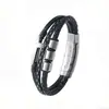 Pulsera de Cuerda de Cuero Transfronteriza Europea y Americana para Hombres, Cuero de Acero Inoxidable de Doble Capa, Pulsera Multicapa Tejida a Mano, Al por Mayor en Stock