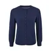Cárdigan de punto básico, estilo simple, cuello redondo, de un solo botón, largo corto, manga tres cuartos, suéter casual de color liso versátil para otoño
