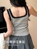 Camiseta Interior de Algodón Puro con Cuello Cuadrado a Rayas para Mujer, Ajustada, Básica, Tipo Sling, para Usar Exterior, Diseño Ajustado, Combinable con Todo, Top sin Mangas