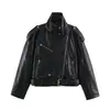 Comércio Exterior Transfronteiriço Roupas Femininas Europeias e Americanas Outono Novo Estilo Moda Versátil Cinto Couro Sintético Estilo Motociclista Gola Alta Jaqueta Casaco