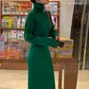 Vestido Jersey de Cuello Alto de Longitud Media con Abrigo, Largo hasta la Rodilla, Estilo Elegante de Pequeña Fragancia, Vestido de Punto para Capas Interiores para Mujer, Otoño e Invierno