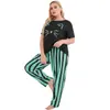 Ropa de Dormir Nueva Transfronteriza Rusa 2024 para Mujer Tallas Grandes Tallas Grandes Estampado de Marca Superior Pantalones Rayados Ropa de Casa