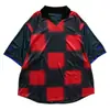 Camiseta de Fútbol Polo Manga Corta Bloque de Color Retro Cuello en V, Camisa Deportiva de Fútbol Holgada Oversize Vintage Estilo Americano