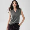 Camadas estilosas~ Elegante colete de tricô de caxemira para mulheres, outono e inverno, espessado, sem mangas, macio e liso, regata de gola V, suéter
