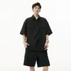 Traje de Camisa de Manga Corta Seersucker para Trabajar para Hombre, Traje de Shorts Deportivos Casuales de Verano, Chaqueta Polo Holgada de Secado Rápido