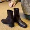 Botines Cortos para Mujer Chuyuji 2026 Nuevo Otoño Invierno Marrón Tacón Grueso Botines Franceses Tobilleros Ajuste Delgado Botas Martin Huizhou