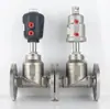 Válvula de fole tipo T em aço inoxidável 304 com flange, válvula de assento angular pneumática resistente a alta temperatura para vapor DN50 65 80 100
