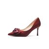 7888D-117 Bow Satin Simple French High Heels Feminino High-end Single-layer Sapatos Femininos Salto Stiletto Sapatos de Banquete para Mulheres