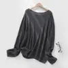 Camisa Cover-Up Calada Casual y Relajada Estilo Old Money para Mujer, Camisa Holgada de Punto Tencel con Cuello Redondo Estilo Perezoso Protección Solar