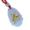 Collar con Colgante de Buey del Zodiaco de Jade con Incrustaciones de Oro, Vidrio Imitación Jade Blanco Grado A con Incrustaciones de Oro, Colgante para Pareja, Versión Engrosada