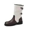 Botas Western Casuales de Moda Estilo Británico Color Block de 4 cm 2026 Otoño/Invierno Nuevas Punta Redonda Tacón Grueso Sin Cordones Caña Media