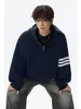 Moletom com Capuz e Zíper Cardigan Três Listras Retro Americano Masculino Outono Inverno Marca Tendência Versátil Jaqueta Casual Top