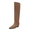 Botas altas de moda estilo británico con pliegues de 6 cm, otoño, invierno, verano 2026, punta fina, tacón grueso, hasta la rodilla, apiladas