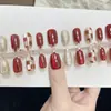 Uñas Portátiles Hechas a Mano Cuadros Burdeos Estilo Francés Pedrería Púrpura Uva Ojo de Gato Desmontables Puntas de Uñas Falsas de Celebridad de Internet Venta al Por Mayor