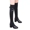 Botas Femininas de Salto Grosso Acima do Joelho 2026 Outono/Inverno Novo Estilo Botas de Cavaleiro Botas Femininas com Pelúcia Salto Médio-Alto Botas Longas Emagrecedoras Elásticas