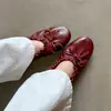 Zapatos Planos de Piel de Vaca Arrugada con Boca Baja para Mujer, Otoño Nuevo Piel Genuina Punta Redonda Moño Cómodos Suela Suave Zapatos de Abuela