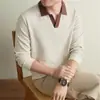 Estilo Old Money Jersey con Cuello de Gaviota para Hombre Otoño/Invierno 2026 Nuevo Llegado Solapa Base Cepillada Camiseta Casual de Manga Larga para Hombre