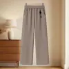 Pantalones rectos de otoño para mujeres de mediana edad y mayores, estilo mom moderno, cintura elástica, color liso, casual, primavera y otoño, cintura alta, pantalones largos adelgazantes