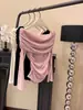 Otoño/Invierno Nuevo Estilo Coreano de Un Hombro con Cuello de Volantes de Terciopelo Sentido del Diseño Nicho Adelgazante Top de Manga Larga para Mujer Moda Negro