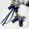 Gravata Borboleta de Strass Estilo Coreano Retrô Inspirada na Chanel com Laço de Renda Preta Longa Decoração de Pescoço
