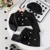 24 Traje transfronterizo de Amazon Europa y Estados Unidos para niñas de otoño e invierno, abrigo corto de manga larga con solapa y falda corta, sombrero, conjunto de tres piezas