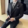 Conjunto de Terno de Lã de Alta Qualidade Masculino Smoking de Casamento Noivo Terno de Dois Botões Casaco de Lã Espesso Outono Inverno